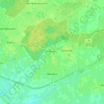 Topografische kaart Wiesens, hoogte, reliëf