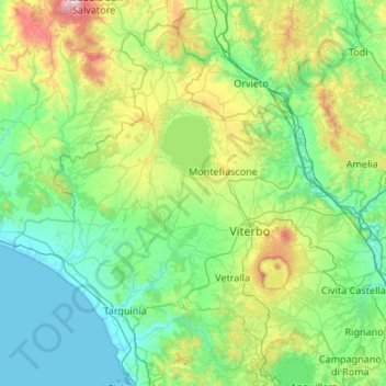 Topografische kaart Viterbo, hoogte, reliëf