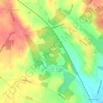 Topografische kaart Bagworth Heath Woods, hoogte, reliëf