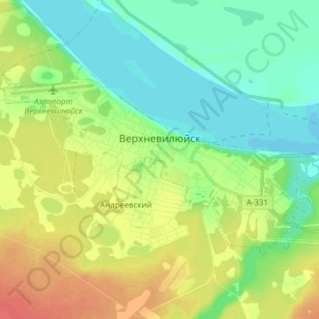 Topografische kaart Верхневилюйск, hoogte, reliëf