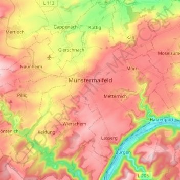 Topografische kaart Münstermaifeld, hoogte, reliëf