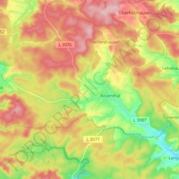 Topografische kaart Rosenthal, hoogte, reliëf