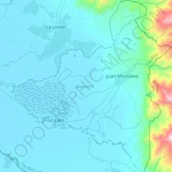 Topografische kaart Montalvo, hoogte, reliëf