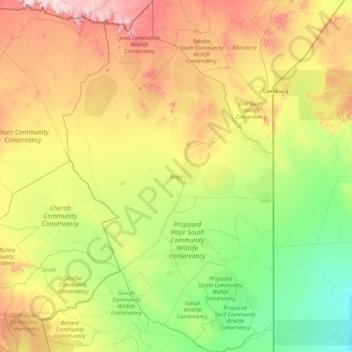 Topografische kaart Wajir County, hoogte, reliëf