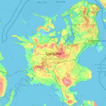 Topografische kaart Seeland, hoogte, reliëf