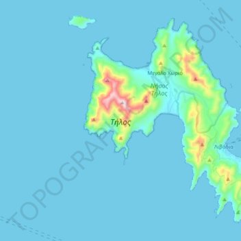 Topografische kaart Τήλος, hoogte, reliëf
