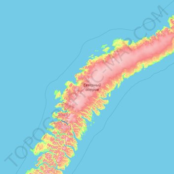 Topografische kaart Severny Island, hoogte, reliëf