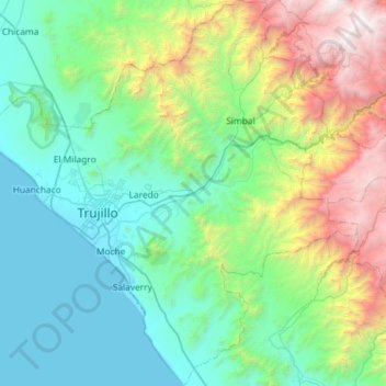 Topografische kaart Trujillo, hoogte, reliëf