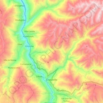 Topografische kaart Chavinillo, hoogte, reliëf