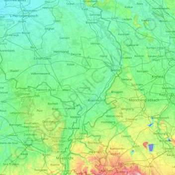 Topografische kaart Limburg, hoogte, reliëf