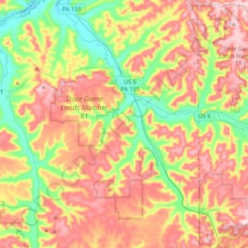 Topografische kaart Liberty Township, hoogte, reliëf