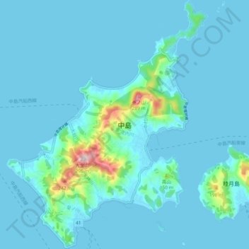 Topografische kaart Nakajima Island, hoogte, reliëf