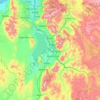 Topografische kaart Utah County, hoogte, reliëf