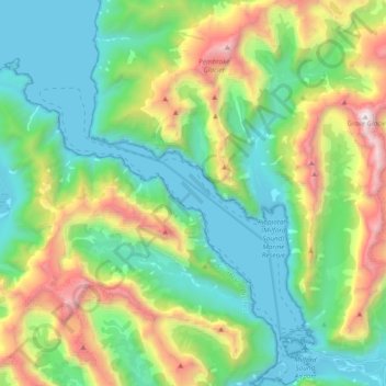 Topografische kaart Milford Sound / Piopiotahi, hoogte, reliëf