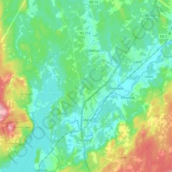 Topografische kaart Enfield, hoogte, reliëf