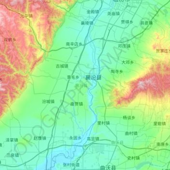 Topografische kaart Xiangfen County, hoogte, reliëf