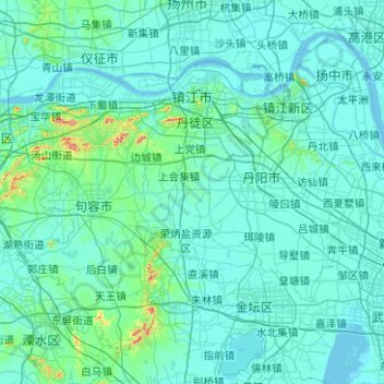 Topografische kaart Zhenjiang, hoogte, reliëf