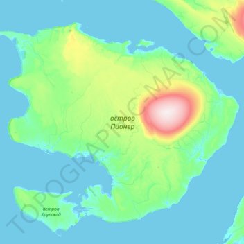 Topografische kaart Isla Pioneer, hoogte, reliëf