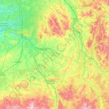 Topografische kaart Cher, hoogte, reliëf