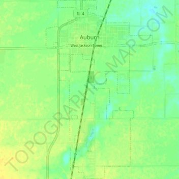 Topografische kaart Auburn, hoogte, reliëf