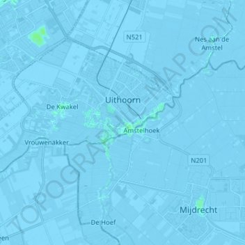 Topografische kaart Uithoorn, hoogte, reliëf