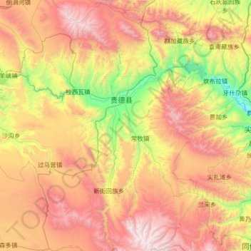 Topografische kaart 贵德县, hoogte, reliëf