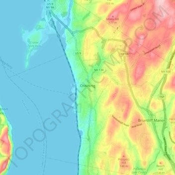 Topografische kaart Town of Ossining, hoogte, reliëf
