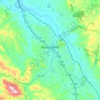 Topografische kaart Atascadero, hoogte, reliëf