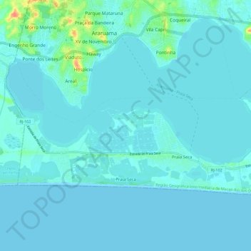 Topografische kaart Praia Seca, hoogte, reliëf