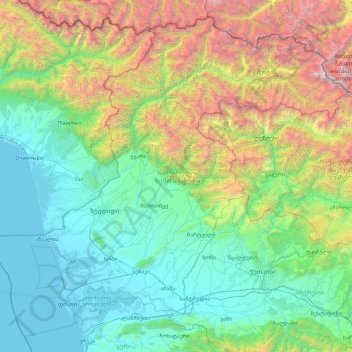 Topografische kaart Samegrelo-Zemo Svaneti, hoogte, reliëf
