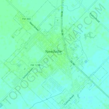 Topografische kaart Needville, hoogte, reliëf