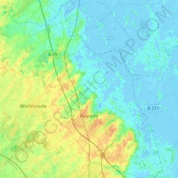 Topografische kaart Rastede, hoogte, reliëf