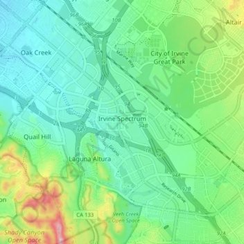Topografische kaart Irvine Spectrum, hoogte, reliëf