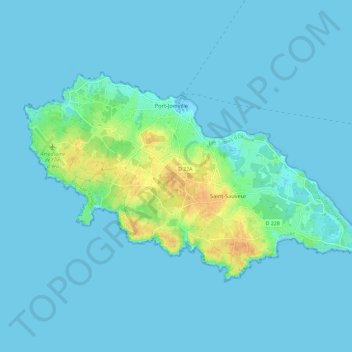 Topografische kaart Île d'Yeu, hoogte, reliëf