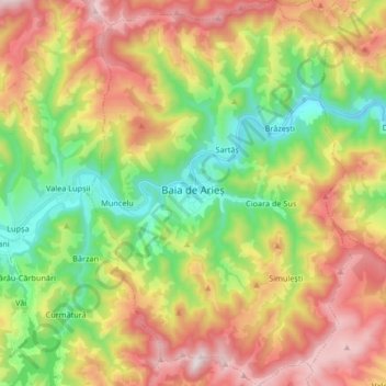 Topografische kaart Baia de Arieș, hoogte, reliëf