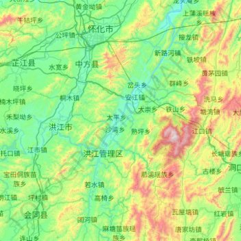 Topografische kaart Hongjiang, hoogte, reliëf