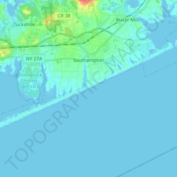 Topografische kaart Southampton, hoogte, reliëf