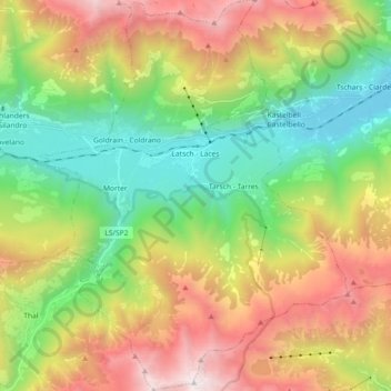 Topografische kaart Latsch - Laces, hoogte, reliëf