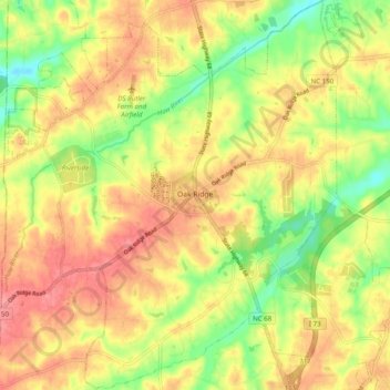 Topografische kaart Oak Ridge, hoogte, reliëf