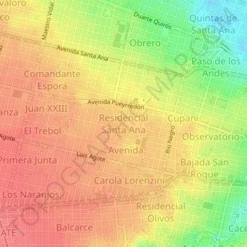 Topografische kaart Santa Ana, hoogte, reliëf