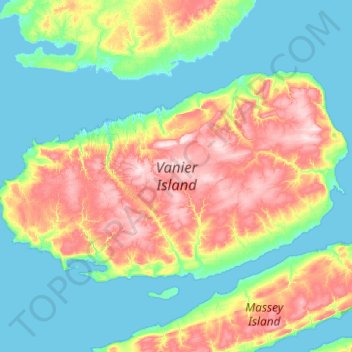 Topografische kaart Vanier Island, hoogte, reliëf