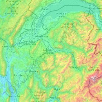 Topografische kaart Haute-Savoie, hoogte, reliëf