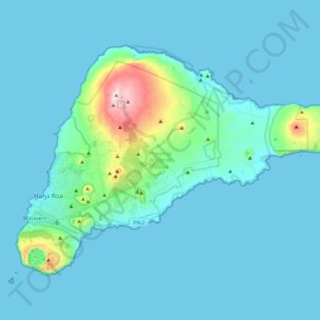 Topografische kaart Paaseiland, hoogte, reliëf