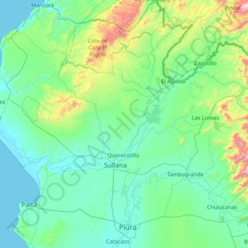 Topografische kaart Sullana, hoogte, reliëf