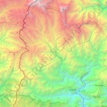 Topografische kaart Gyalshing, hoogte, reliëf