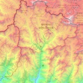 Topografische kaart Khumbupasanglahmu, hoogte, reliëf