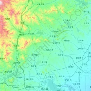 Topografische kaart Lingshou County, hoogte, reliëf