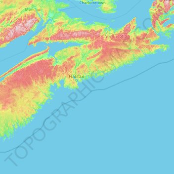 Topografische kaart Halifax Regional Municipality, hoogte, reliëf