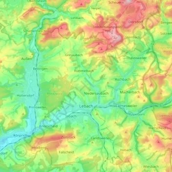 Topografische kaart Lebach, hoogte, reliëf