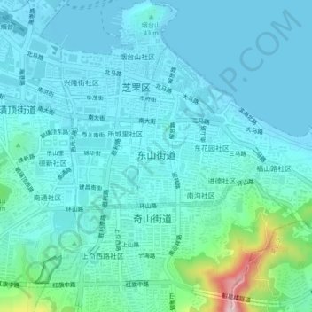 Topografische kaart 东山街道, hoogte, reliëf